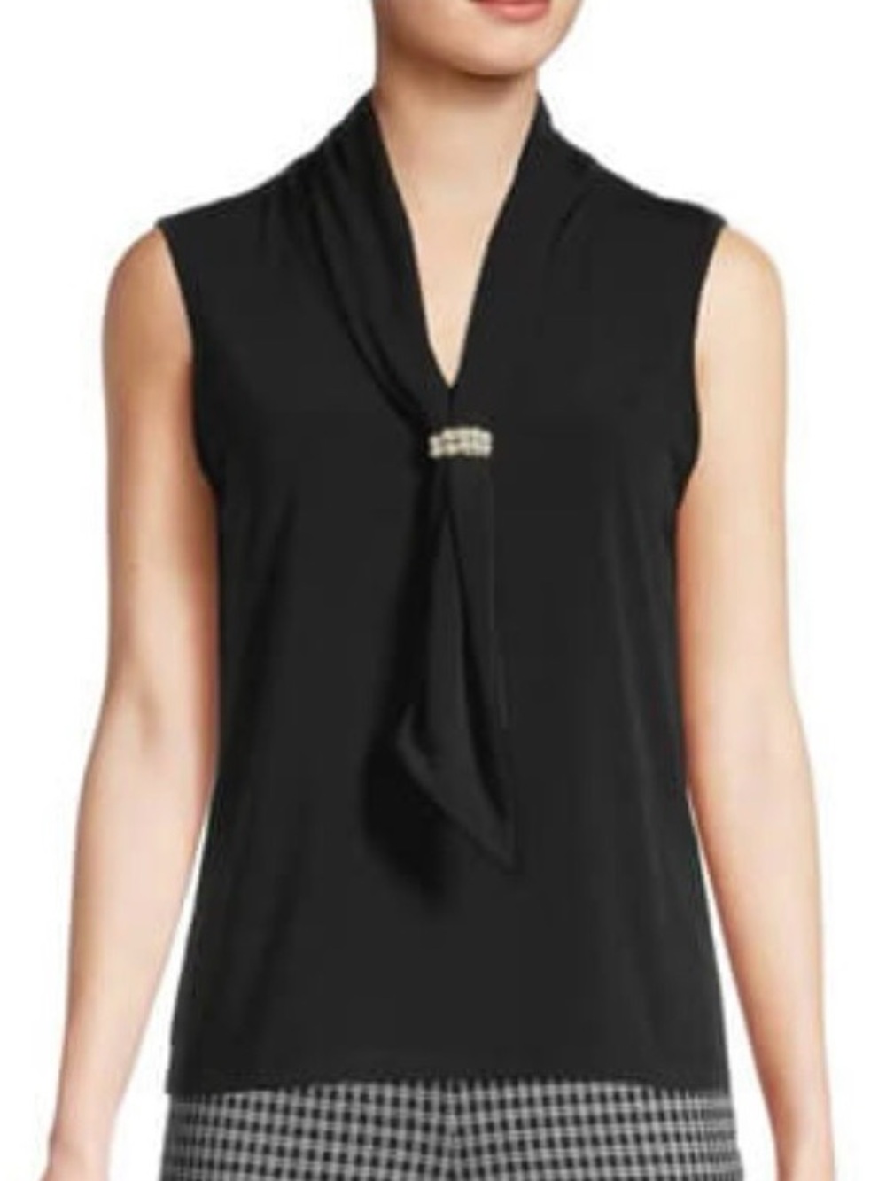 Karl Lagerfeld Blouse Black Shawl Collar Faux Pearl Cluster Glam Office NEW